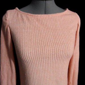 Lightweight Terry knit Boat neck Sweater Top sz XXS Peach Pink long slv pullover